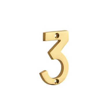 Number "3" Door/Wall Numeral - 3" - Polished Brass
