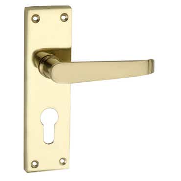 Victorian Straight Euro Lock Door Handle - Polished Brass
