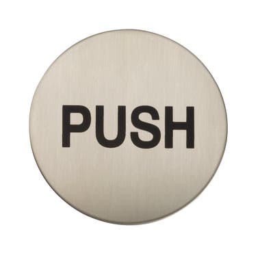 Push Symbol - 76mm Diameter - Satin Stainless Steel - Hardware Solutions
