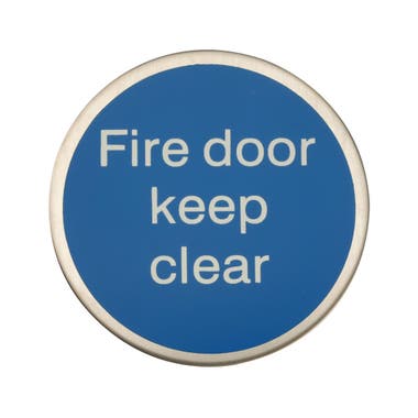 "Fire Door Keep Clear" Symbol - 76mm Diameter - Satin Stainless Steel - Hardware Solutions
