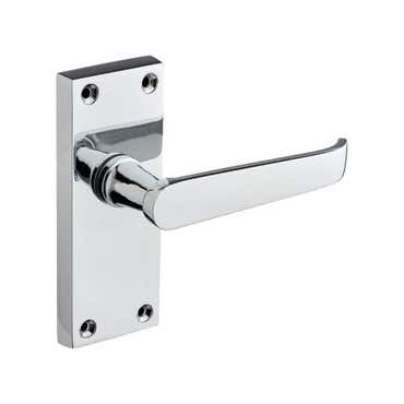 Victorian Straight Sleek Lever Latch Short Backplate Door Handle - Polished Chrome (Pair)