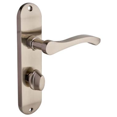 Capri Lever Bathroom Lock Door Handle Brushed Nickel - Pair