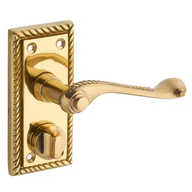 Georgian Scroll Lever Privacy Door Handle - Polished Solid Brass