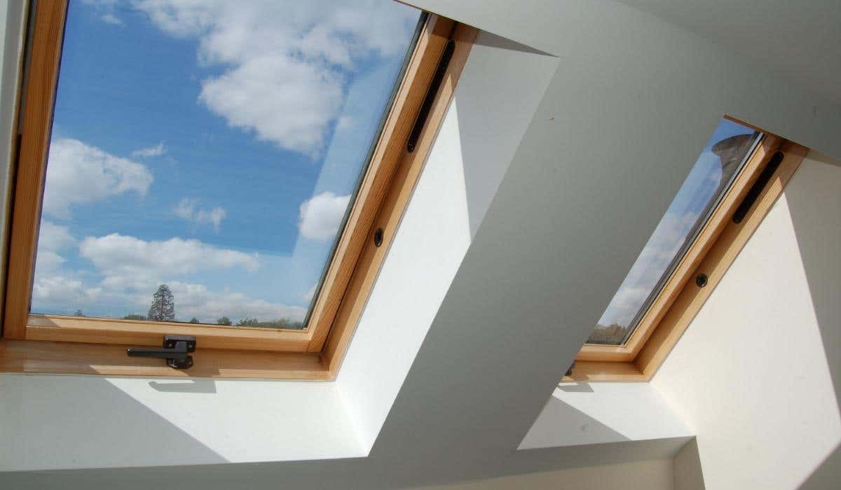 A skylight window in a shed