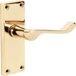 Polished Brass Short Backplate Scroll Lever Latch Door Handle - Pair - Designer Levers