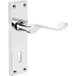 Victorian Scroll Key Lock Long Polished Chrome Door Handle (Pair)