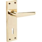 Polished Brass Victorian Long Backplate Straight Lever Lock Door Handle - Pair - Designer Levers