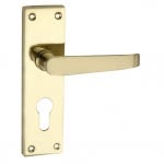 Victorian Straight Euro Lock Gold Door Handle - Polished Brass (Pair)