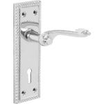 Long Georgian Scroll Lever Lock Door Handle - Polished Chrome (Pair)
