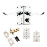 Victorian Scroll Lever Thumb Lock Privacy Door Handle - Polished Chrome - Complete Door Pack - Designer Levers