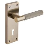 Marylebone Knurled Lever Lock Door Handle on Backplate - Antique Brass - Pair - Designer Levers
