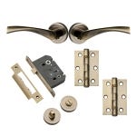 Marvel Lever on Rose Bathroom Lock Door Handle - Antique Brass - Complete Door Pack - Designer Levers