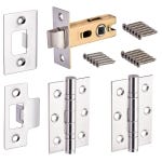 Door Latch Pack - 75mm - Polished Chrome - Hinges/Tubular Latch/Fixings - Hardware Solutions