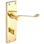 Polished Brass Victorian Long Backplate Scroll Lever Bathroom Thumb Lock Door Handle - Pair - Designer Levers