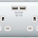 Double Plug Socket - 2 USB Ports - Polished Chrome