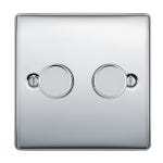 Double Dimmer Switch - 2 Gang 2 Way - 400W - Push On/Off - Polished Chrome
